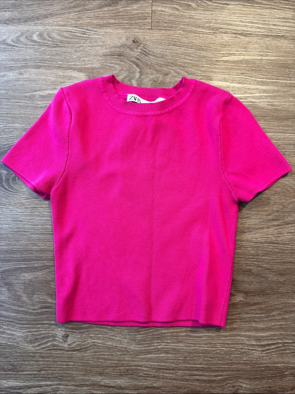 Zara Hot Pink Short Sleeve Knit Crop Top (s)